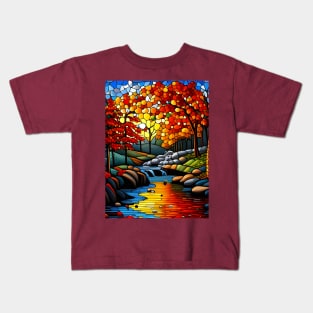 Stained Glass River Running Amid Autumn Foliage Kids T-Shirt